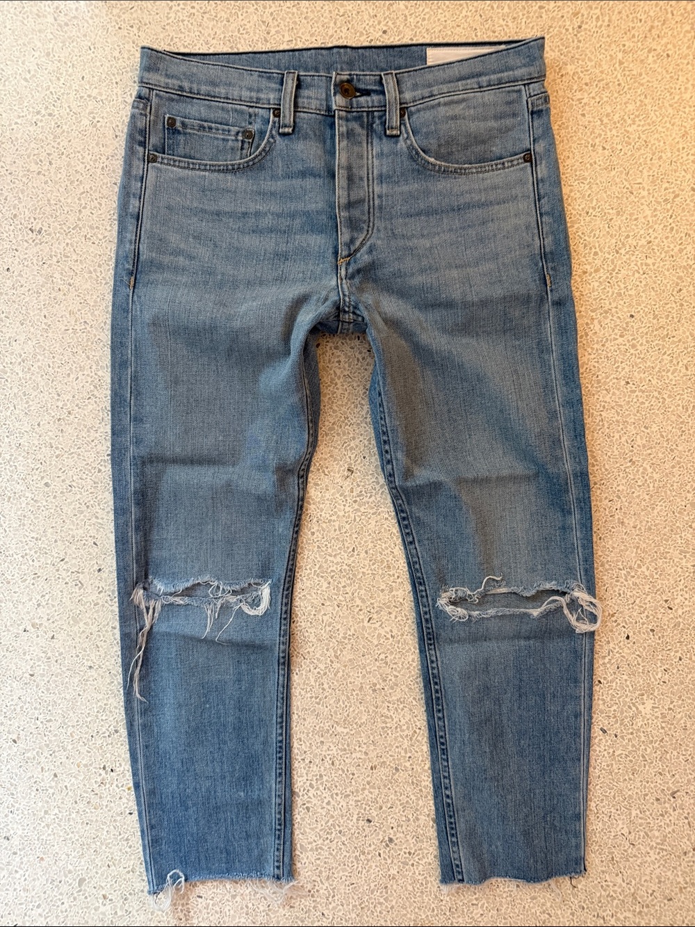 Rag & Bone Fit 1 Extra Slim Men's Light Blue Vintage Jeans Raw Hem 31 x 26